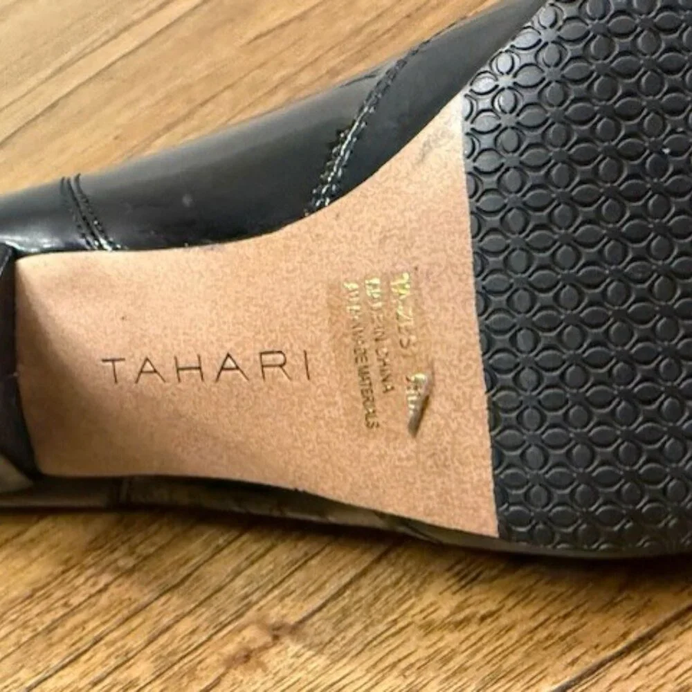TAHARI Black Patent Leather Ankle Booties
